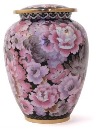 pink and purple floral cloisonne cremation urn